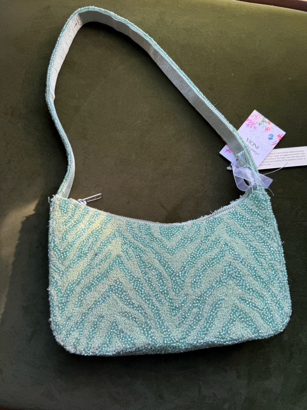 Beaded Blue Green Zebra Print Bag, Size OS, NWT